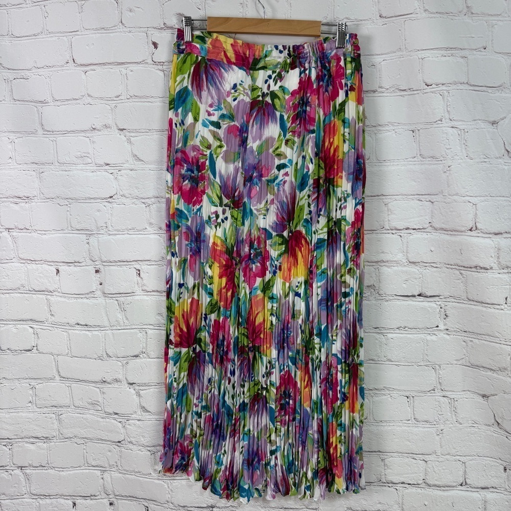 Spense multicolored Pleated Maxi Skirt flowy lightweight Resort Wear summer - Picture 6 of 9